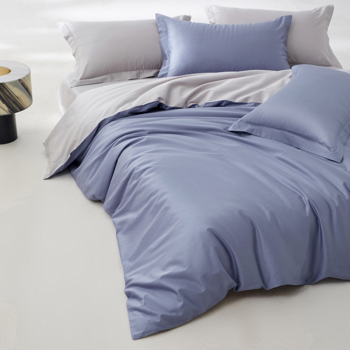 91家纺网 家纺一手货源 找家纺 轩和家居 2024新款A类50S贡缎长绒棉四件套系列 海茵蓝+雅士灰