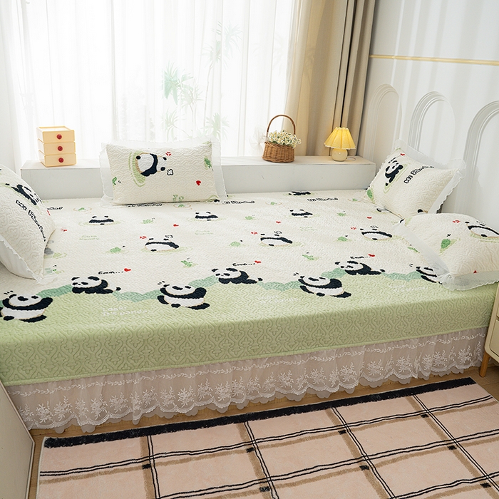 91家纺网 家纺一手货源 找家纺 冬然 2024新款牛奶绒床盖榻榻米床盖炕盖熊猫宝贝