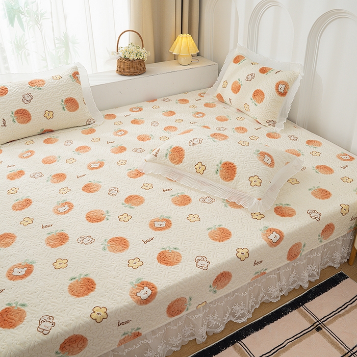 91家纺网 家纺一手货源 找家纺 冬然 2024新款牛奶绒床盖榻榻米床盖炕盖心想事橙