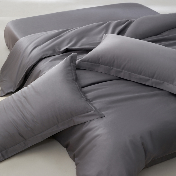 91家纺网 家纺一手货源 找家纺 轩和家居 2024新款A类50S贡缎长绒棉单被套系列 梦境灰