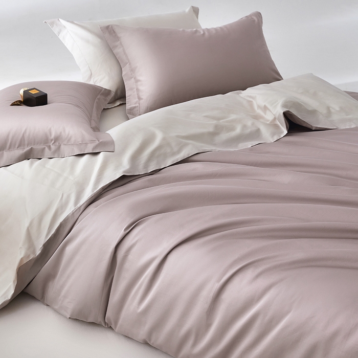 91家纺网 家纺一手货源 找家纺 轩和家居 2024新款A类50S贡缎长绒棉单被套系列 丹麦紫+迷雾灰