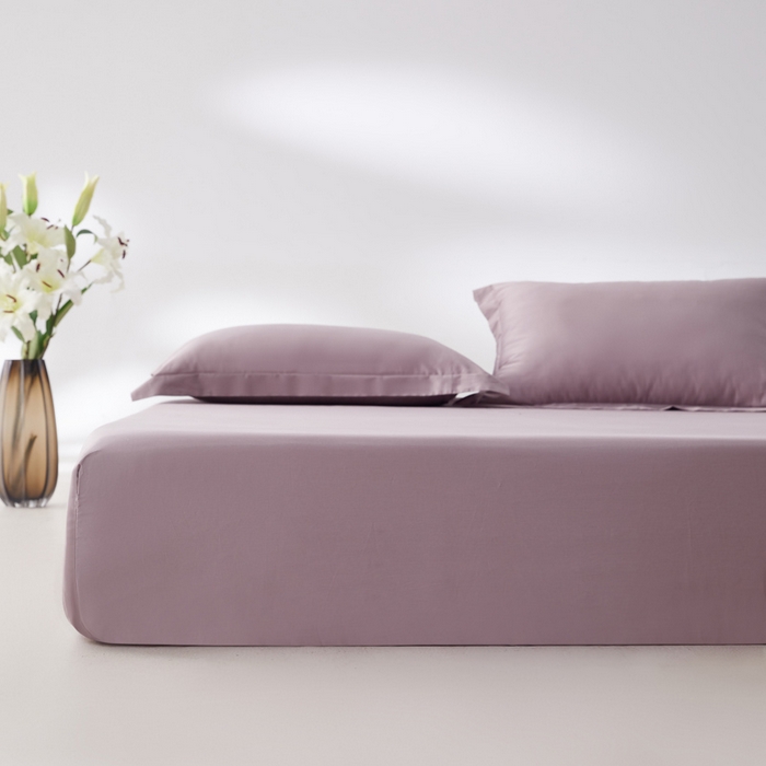 91家纺网 家纺一手货源 找家纺 轩和家居 2024新款A类50S贡缎长绒棉单床笠系列 丹麦紫