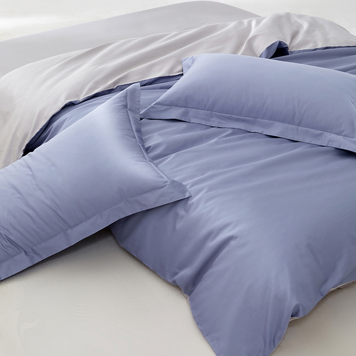 91家纺网 家纺一手货源 找家纺 轩和家居 2024新款A类50S贡缎长绒棉四件套系列 海茵蓝+雅士灰