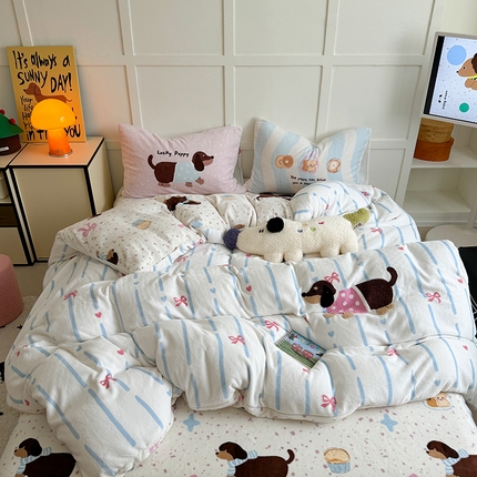 91家纺网 家纺一手货源 找家纺 （总）柚子YOUTH 2024新款加厚牛奶绒立体毛巾绣双面印花四件套