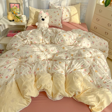 91家纺网 家纺一手货源 找家纺 （总）子钦家纺 2024新款韩版镂空花边云朵棉床单床笠床裙款四件套