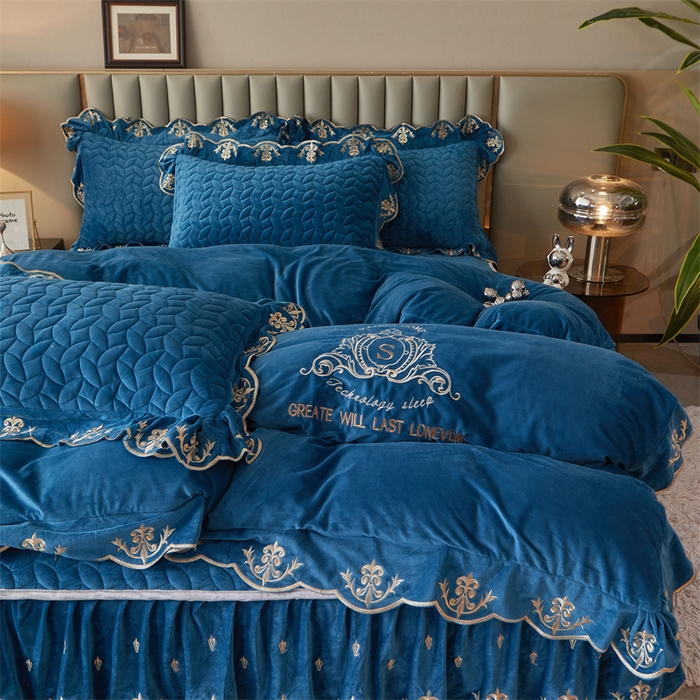 91家纺网 家纺一手货源 找家纺 恒爱家纺 2024新款初黛宝宝绒系列四件套 宾利蓝