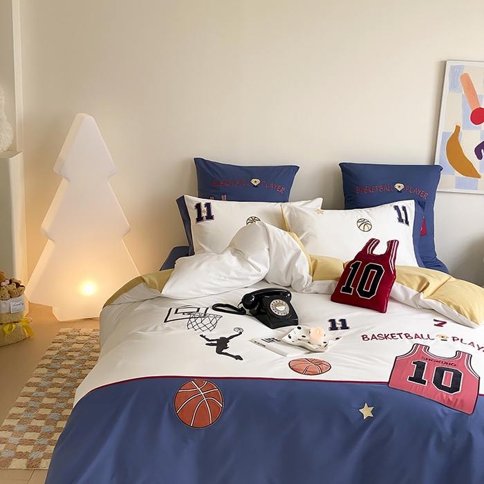 91家纺网 家纺一手货源 找家纺 （总）星野 2024秋冬新款100支长绒棉加厚磨毛刺绣贴布绣四件套-篮球派