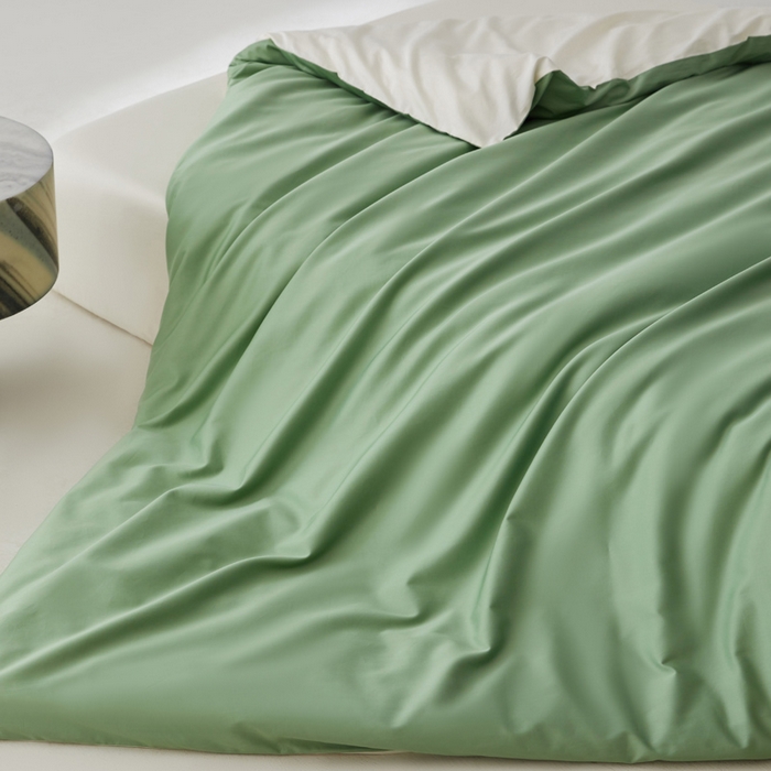 91家纺网 家纺一手货源 找家纺 轩和家居 2024新款A类50S贡缎长绒棉四件套系列 抹茶绿+奶芋黄