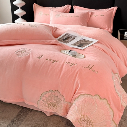 你好美丽 2025新款牛奶绒A类200克四件套刺绣香韵-花之语 花之语粉