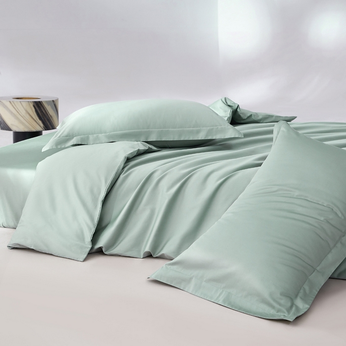 91家纺网 家纺一手货源 找家纺 轩和家居 2024新款A类50S贡缎长绒棉单被套系列 薄荷绿