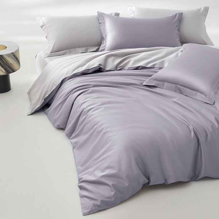 91家纺网 家纺一手货源 找家纺 轩和家居 2024新款A类50S贡缎长绒棉单被套系列 仙仙紫+雅士灰