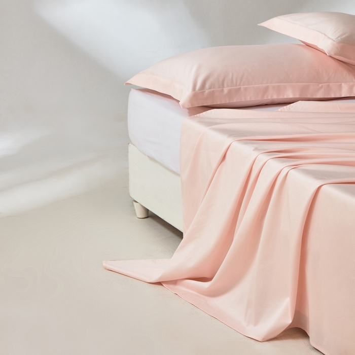 91家纺网 家纺一手货源 找家纺 轩和家居 2024新款A类50S贡缎长绒棉单床单系列 蜜桃粉