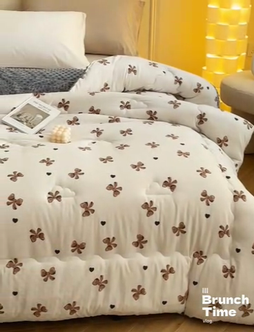 91家纺网 家纺一手货源 找家纺 鑫琪莱家纺  2024新款针织绒豆豆绒被芯 豆豆绒-蝴蝶结