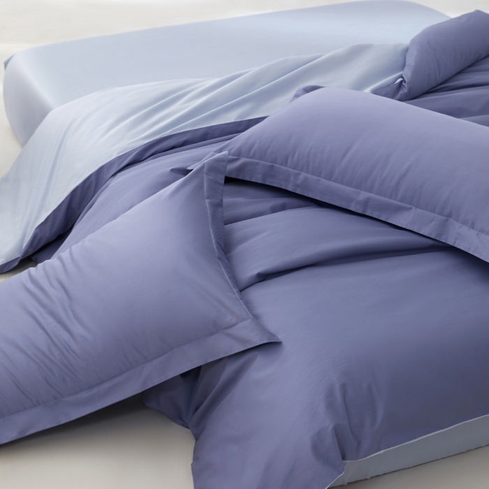 91家纺网 家纺一手货源 找家纺 轩和家居 2024新款A类50S贡缎长绒棉四件套系列 海茵蓝+碧落蓝