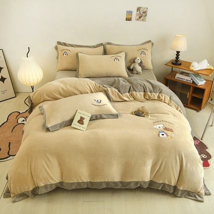 大渔生活 2025新款高克重卡通牛奶绒刺绣四件套--耶耶狗 耶耶狗-黄