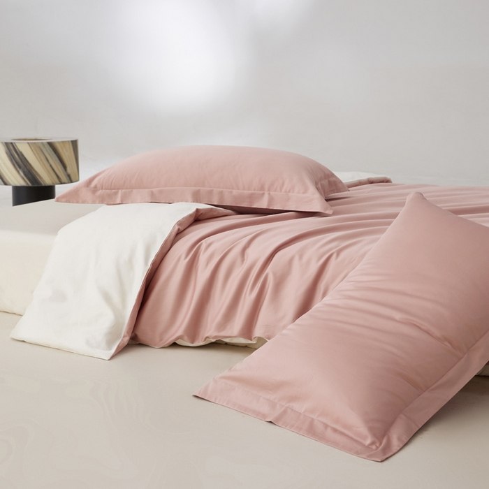 91家纺网 家纺一手货源 找家纺 轩和家居 2024新款A类50S贡缎长绒棉单被套系列 复古粉+浅香槟