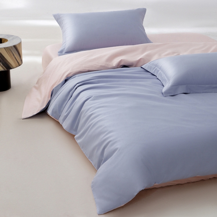 91家纺网 家纺一手货源 找家纺 轩和家居 2024新款A类50S贡缎长绒棉四件套系列 碧落蓝+夏恋粉