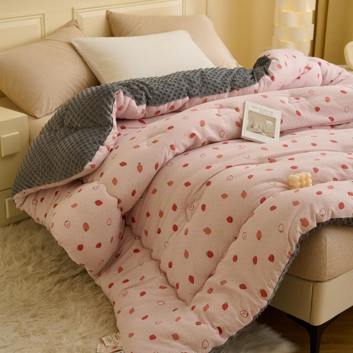 91家纺网 家纺一手货源 找家纺 鑫琪莱家纺  2024新款针织绒豆豆绒被芯 豆豆绒-没烦恼