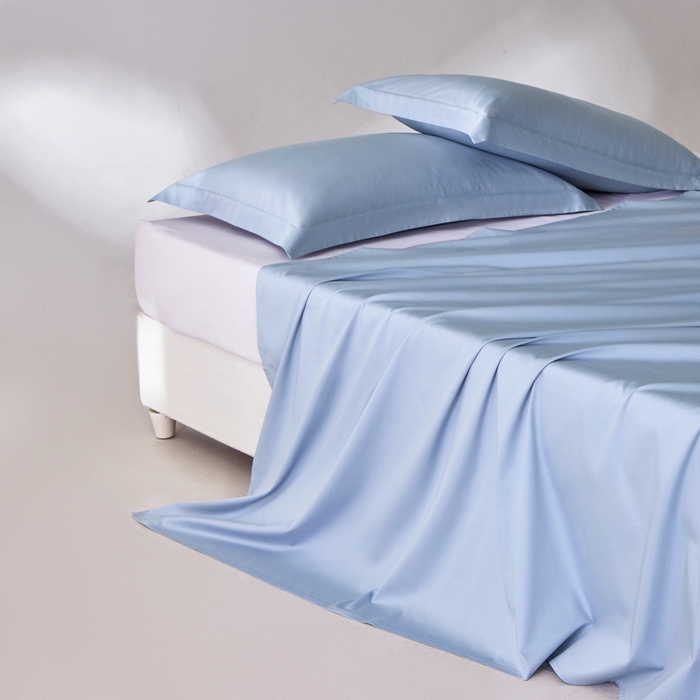 91家纺网 家纺一手货源 找家纺 轩和家居 2024新款A类50S贡缎长绒棉单床单系列 碧落蓝