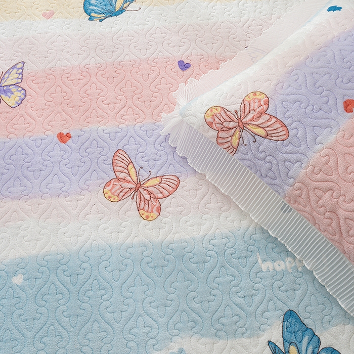 91家纺网 家纺一手货源 找家纺 冬然 2024新款牛奶绒床盖榻榻米床盖炕盖蝶舞