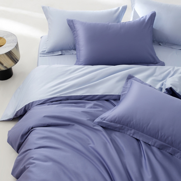 91家纺网 家纺一手货源 找家纺 轩和家居 2024新款A类50S贡缎长绒棉四件套系列 海茵蓝+碧落蓝