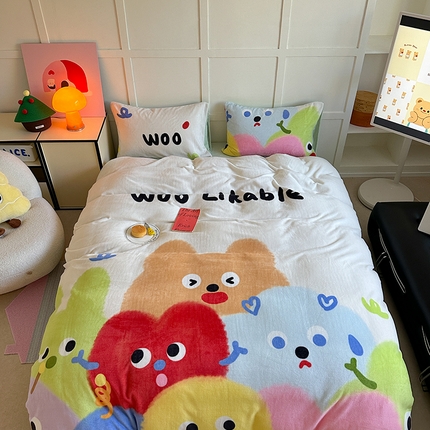 桃喜 2024新款大版数码印花牛奶绒四件套 哇哩卡旅行团-绒