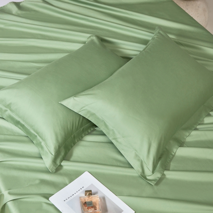 91家纺网 家纺一手货源 找家纺 轩和家居 2024新款A类50S贡缎长绒棉单枕套系列 抹茶绿