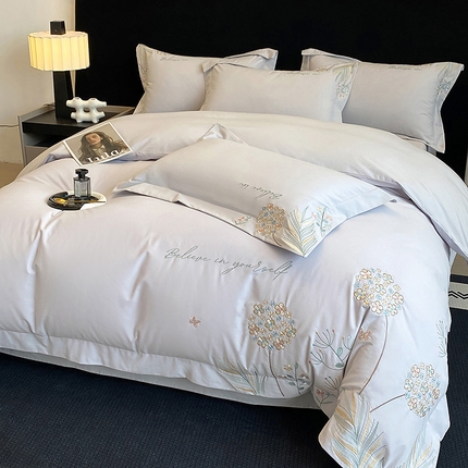 家居1号 2024新款纯棉加厚磨毛四件套-叶语 叶语-淡雅灰