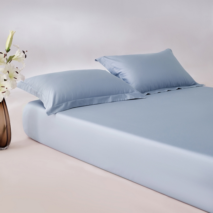 91家纺网 家纺一手货源 找家纺 轩和家居 2024新款A类50S贡缎长绒棉单床笠系列 碧落蓝