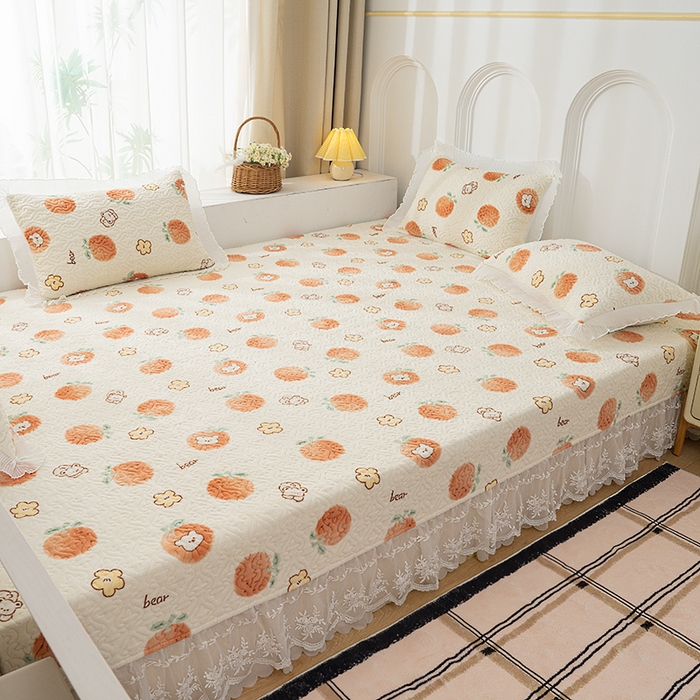 91家纺网 家纺一手货源 找家纺 冬然 2024新款牛奶绒床盖榻榻米床盖炕盖心想事橙