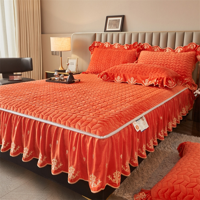 91家纺网 家纺一手货源 找家纺 恒爱家纺 2024新款初黛宝宝绒系列四件套 爱玛橙