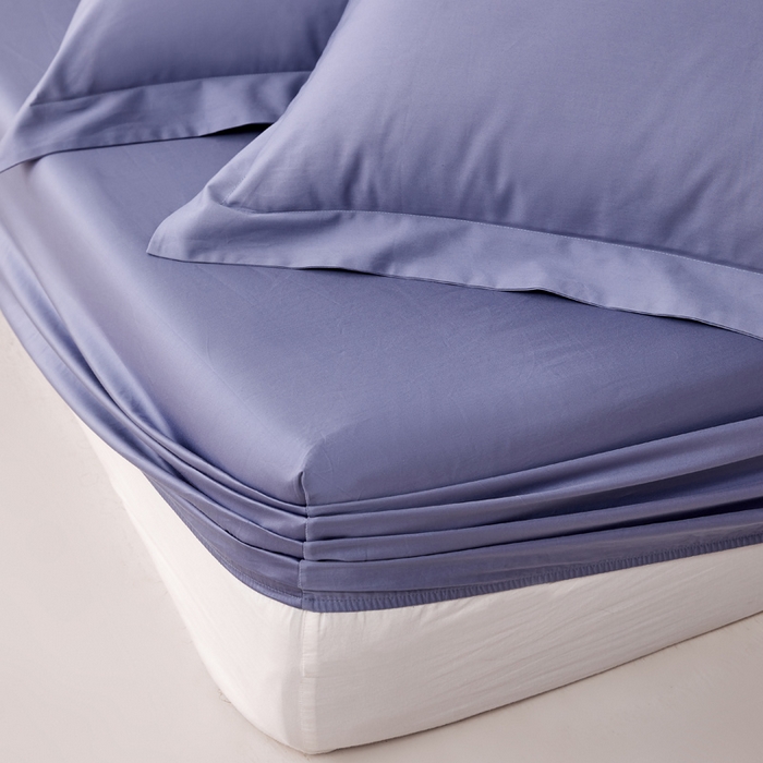 91家纺网 家纺一手货源 找家纺 轩和家居 2024新款A类50S贡缎长绒棉单床笠系列 海茵蓝