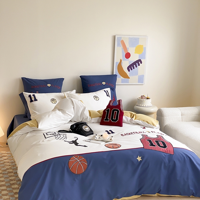 91家纺网 家纺一手货源 找家纺 （总）星野 2024秋冬新款100支长绒棉加厚磨毛刺绣贴布绣四件套-篮球派