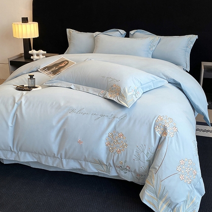 91家纺网 家纺一手货源 找家纺 家居1号 2024新款纯棉加厚磨毛四件套-叶语 叶语-碧空蓝