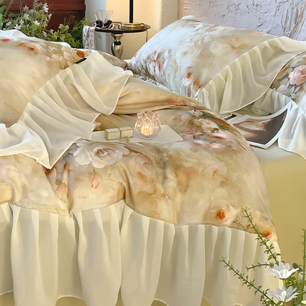 91家纺网 家纺一手货源 找家纺 （总） A类全工艺全棉磨毛四件套纯棉雪纺纱拼接浪漫法式风加厚保暖床单被套秋冬床上用品