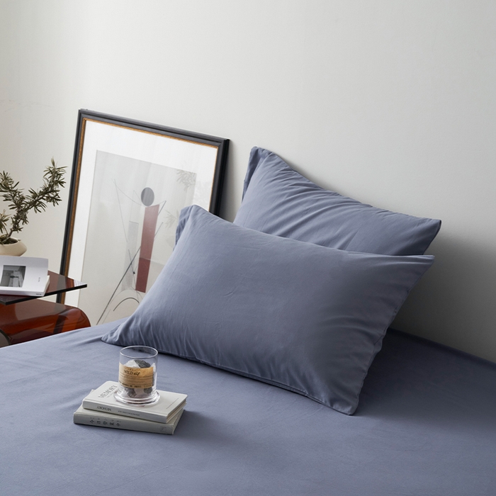 91家纺网 家纺一手货源 找家纺 2024新款全棉加厚磨毛纯色单枕套系列 烟蓝