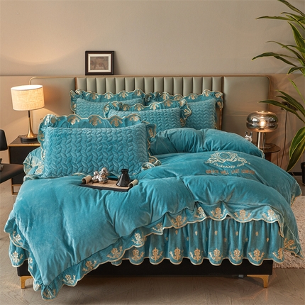 91家纺网 家纺一手货源 找家纺 恒爱家纺 2024新款初黛宝宝绒系列四件套 浅灰蓝