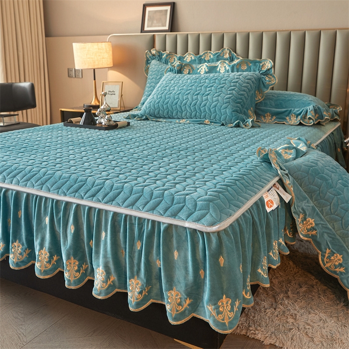 91家纺网 家纺一手货源 找家纺 恒爱家纺 2024新款初黛宝宝绒系列四件套 浅灰蓝