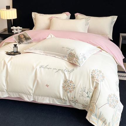 91家纺网 家纺一手货源 找家纺 家居1号 2024新款纯棉加厚磨毛四件套-叶语 叶语-奶茶