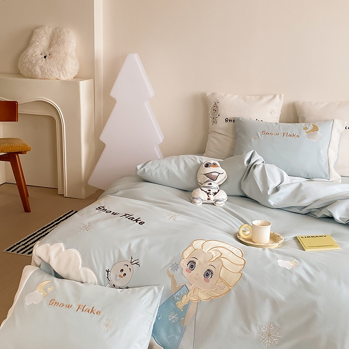 91家纺网 家纺一手货源 找家纺 （总）星野 2024秋冬新款陶瓷磨毛刺绣贴布绣四件套-雪季