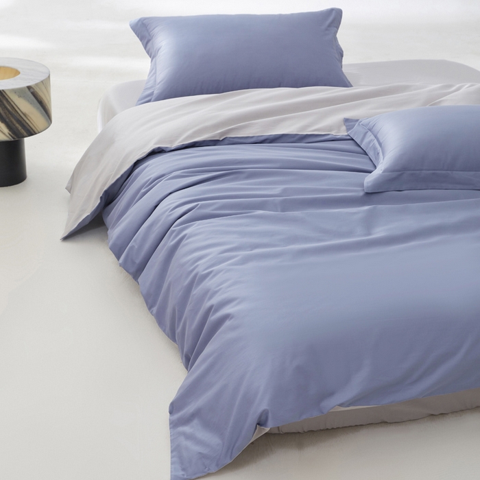 91家纺网 家纺一手货源 找家纺 轩和家居 2024新款A类50S贡缎长绒棉四件套系列 海茵蓝+雅士灰