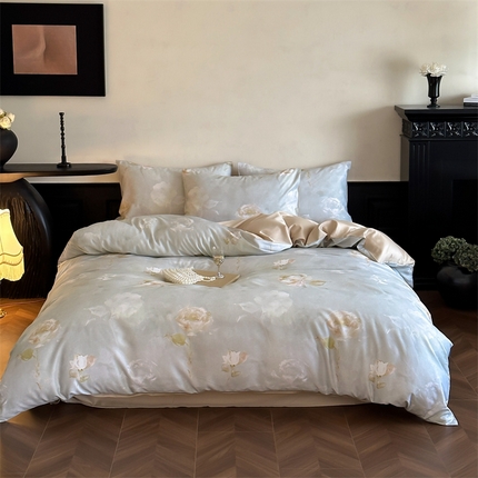 91家纺网 家纺一手货源 找家纺 三味舒屋 2024新款云柔花艺天丝棉磨毛四件套 南烟