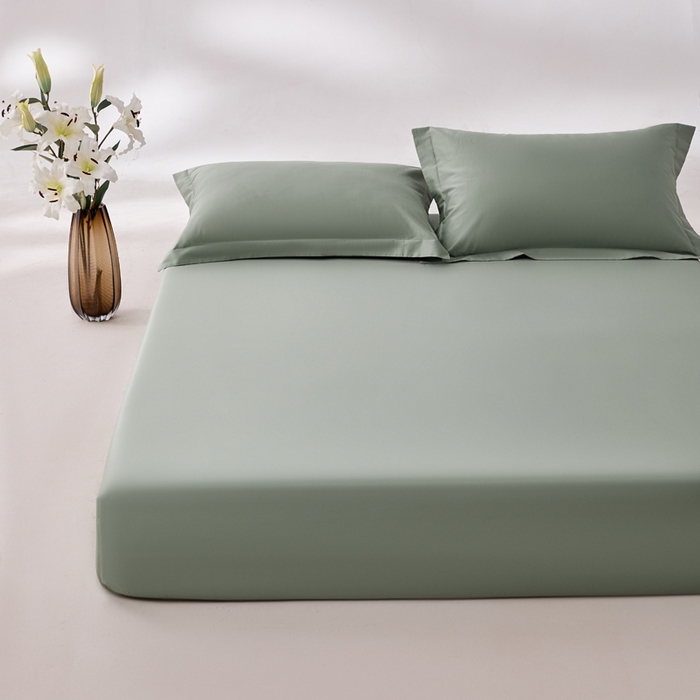 91家纺网 家纺一手货源 找家纺 轩和家居 2024新款A类50S贡缎长绒棉单床笠系列 薄荷绿