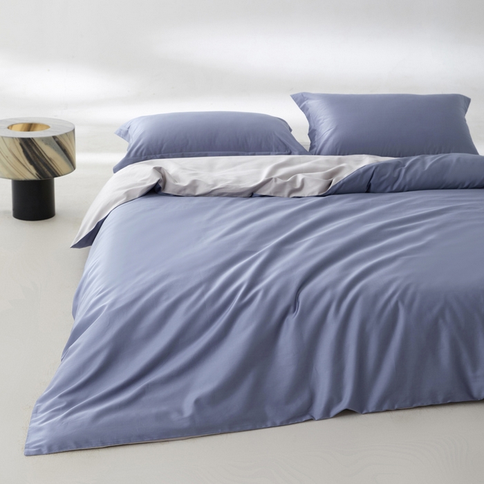 91家纺网 家纺一手货源 找家纺 轩和家居 2024新款A类50S贡缎长绒棉四件套系列 海茵蓝+雅士灰