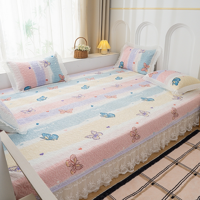 91家纺网 家纺一手货源 找家纺 冬然 2024新款牛奶绒床盖榻榻米床盖炕盖蝶舞