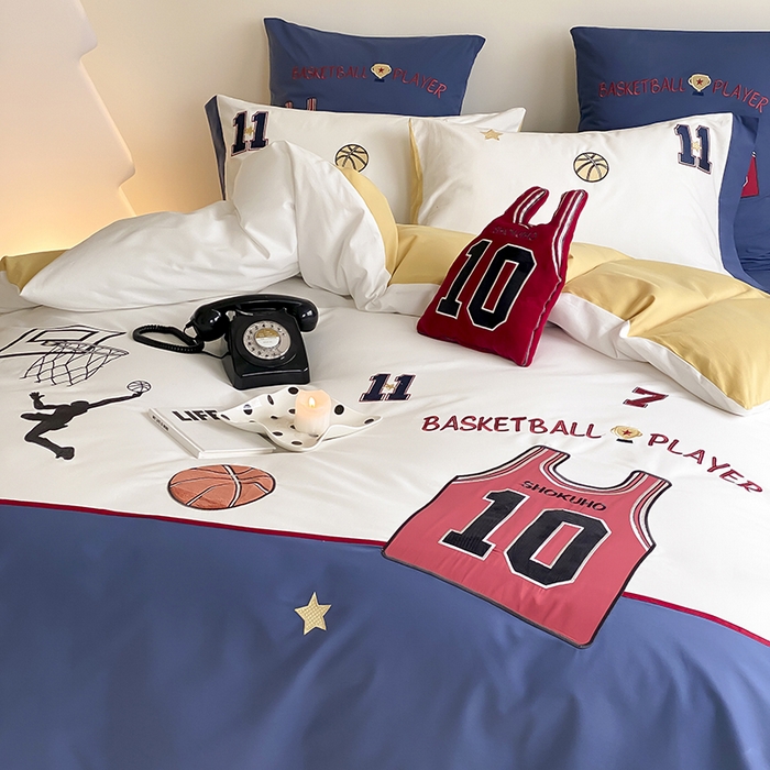 91家纺网 家纺一手货源 找家纺 （总）星野 2024秋冬新款100支长绒棉加厚磨毛刺绣贴布绣四件套-篮球派