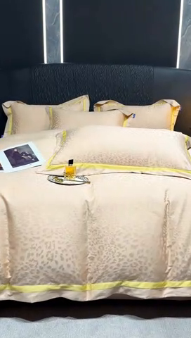 91家纺网 家纺一手货源 找家纺 2024新款轻奢双拼角全棉提花四件套 豹纹-香槟金