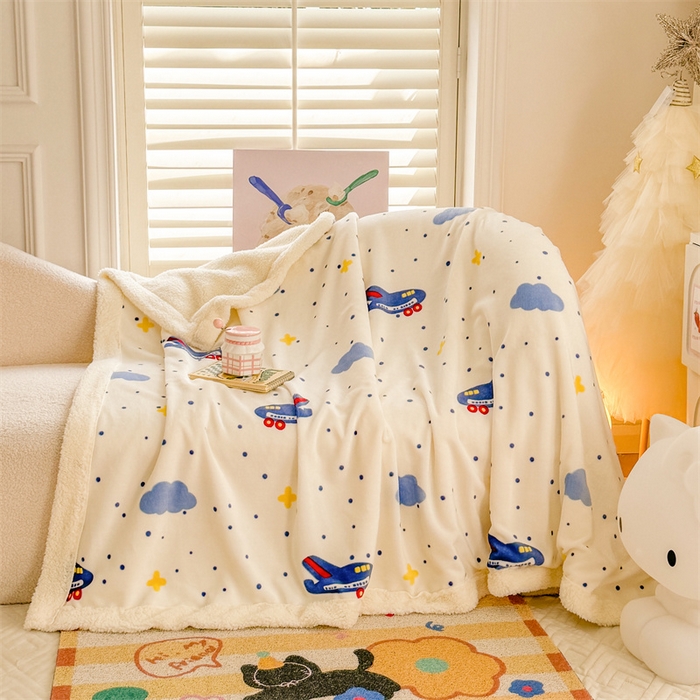 91家纺网 家纺一手货源 找家纺 我心家纺 2024新款高克重羊羔绒毛毯毯子 小飞机