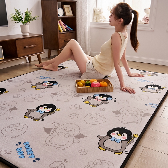 91家纺网 家纺一手货源 找家纺 2024新款高克重牛奶绒海绵地垫 企鹅星星