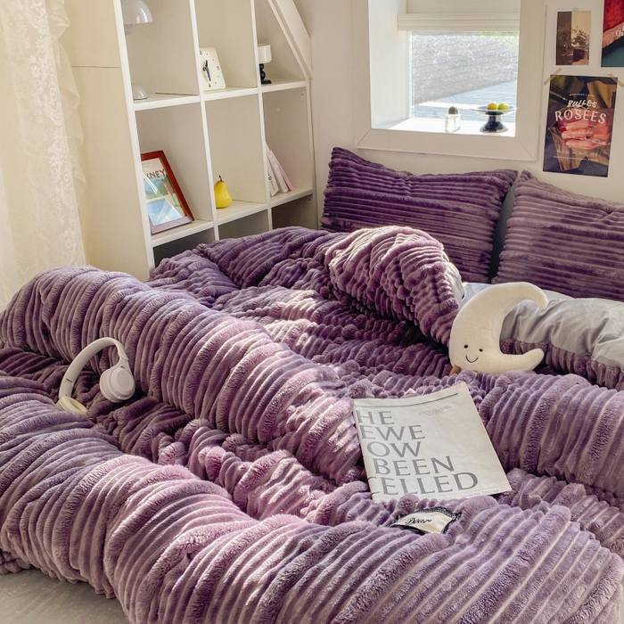 91家纺网 家纺一手货源 找家纺 2025新款秋冬澳密绒保暖四件套-雪瑞系列 雪瑞-紫色